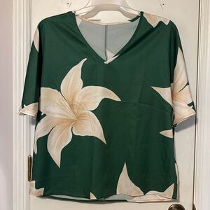 Green Floral V-Neck Blouse